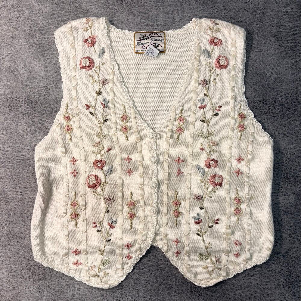 Vintage Cream Floral Embroidered Sweater Vest